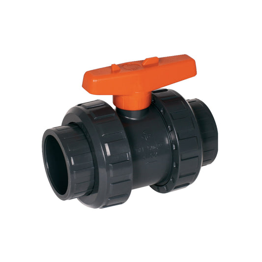 Ball Valve S6 2W PVC grey PVCu solvent socket metric PN16 EPDM PE, Praher
